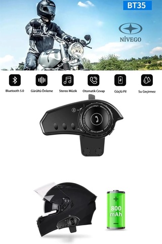 Nivego Bt35 Bluetooth 5.0 Intercom Kablosuz Kulaklık - Motosiklet