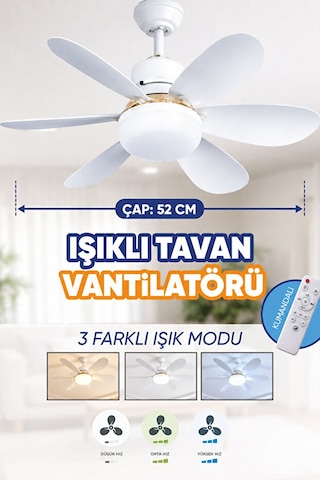 Waldern 6 Kanatlı, Işıklı Sessiz Çalışma Tavan Tip Vantilatör