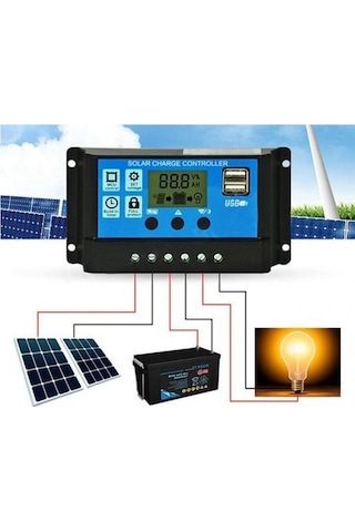 10A Dijital Güneş Paneli Solar Akü Şarj Kontrol Cihazı 12 V 24 V