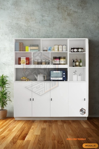 Tamamı Mdf Çok Amaçlı 4 Kapaklı Açık Raflı Kiler Dolabı Mutfak
