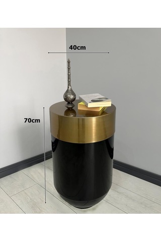 Dekoratif Eskitme Darbuka Parlak Siyah Sehpa 70cm