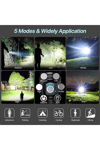 Ulzyvf Createtech Zoomlanabilir, Yürüyüşü, Yüksek Yüksek Xhp50.2 Taktik Su Siyah Şarj Mod, Lumen, Kamp Işıkları, Ipx7 İçin Güçlü Geçirmez Fener, Dağ Acil Durumlar İçin 90000 Lümen, Mf Siyah Siyah