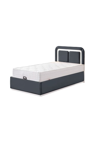 Demonte Baza Seti, Nox Ledli Tek Kişilik Baza Başlık Maxi Yatak Seti, Antrasit - 100x200 Cm 100 x 200