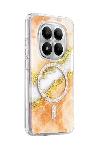 Onegif Xiaomi Redmi Note 15 Pro Plus 5g Uyumlu Lotus Simli Magsafe Kapak - Turuncu Çok Renkli