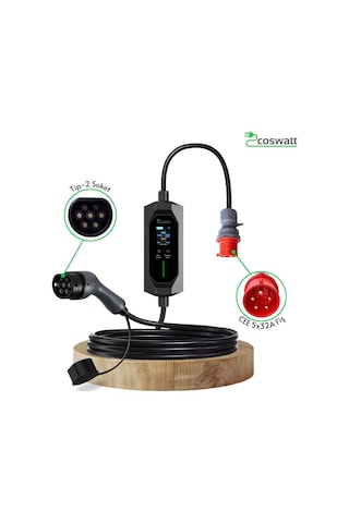 Elektrikli Araba Taşınabilir Şarj Cihazı 22 Kw / 32a / Tip-2 / 5x32a Fiş / Trifaze / 5m / Çantalı / Ev Tipi Dönüştürücü Kablolu 22 Kw