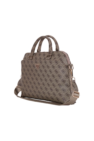 Guess  Lisanslı Üçgen Logolu Omuz Askılı 15 İnç Laptop Çantası Kahverengi