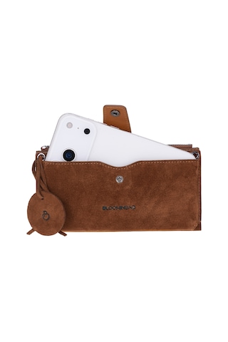 Bloominbag Camel Still Lozan Hakiki Süet Çapraz Askılı Telefon Bölmeli Cüzdan Çanta Kahverengi
