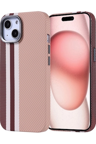 İphone 15 Uyumlu Kılıf Magsafe Şarj Özellikli Karbon Fiber Görünümlü Zore Nekst Kapak - Gold Altın