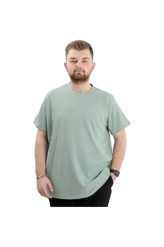Mode Xl Büyük Beden Erkek T-shirt Bisiklet Yaka Waffle 20033 Çağla Çağla Yeşili
