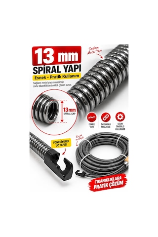 13 Mm 20 Metre Spiral Kanal Açıcı Ahşap Saplı Manuel Gider Açma Teli, Esnek Tesisat Temizleme Su