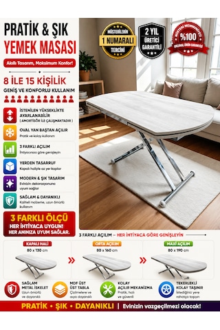 Oval Yan Baştan Açılır Akıllı Masa Üst Tabla Mdf Yüksekliği Ayarlanabilir Pratik Krom Kaplama Lizbon