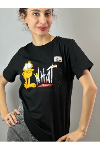 Sarman Kedi Baskılı Tişört T-shirt Unisex Siyah