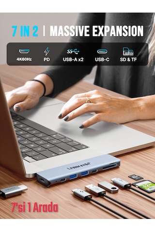 Lemorele 7'in 2'si Type-c Pd 100w+hdmı 4k+usb+sd/tf Kart Çoklayıc