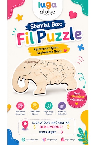 Stemist Box: Fil Puzzle Ahşap