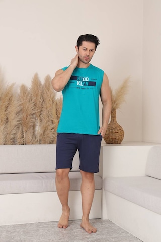 Seboteks %100 Pamuklu Kolsuz Cepli Erkek Şortlu Pijama Takımı 2011 Turkuaz