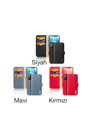 Dux Ducis Apple iPhone Uyumlu 12 - 12 Pro Kılıf Mıknatıslı Cüzdanlı Deri Kılıf Hivo Series- 5775 Mavi