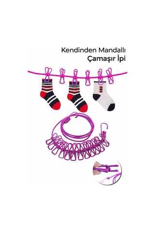 Kendinden Mandallı Balkon Kamp Çamaşır Ipi 12 Mandallı Kamp Çamaşır Ipi Çok Renkli
