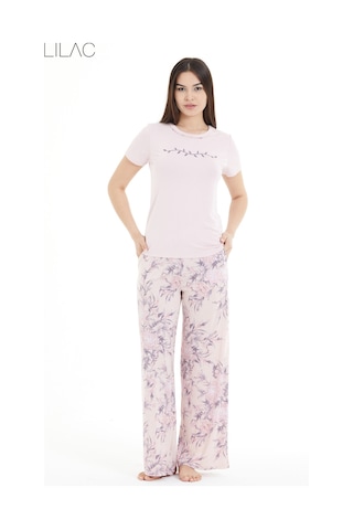 Lılac Kadın Çiçek Desenli %100 Viscon Pijama Takımı Pudra Pembe Pudra Pembe