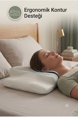 Ergonomik Visco Memory Foam Boyun Destek Yastığı 62x42 Cm Çift Yükseklikli Premium Uyku Yastığı Açık Gri