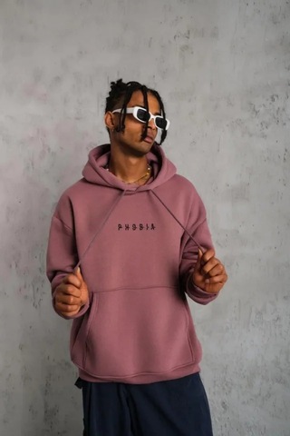 Veraura Lifestyle Erkek Astronot Baskılı Kapüşonlu Sweat - Gül Kurusu Gülkurusu