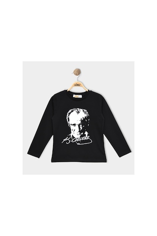 Alglıfe Atatürk Baskılı Uzun Kol Çocuk Tişört Siyah