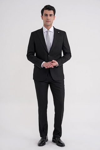 Efor Slim Fit Çift Yırtmaç Sivri Yaka Esnek Siyah Klasik Takım Elbise Tk 939 Siyah