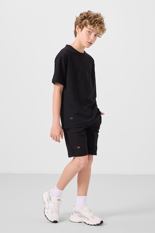 Siyah Pamuklu Oversize Fit Dokuma Hafif Esnek Chino Erkek Çocuk Şort Takım - 11277 Siyah
