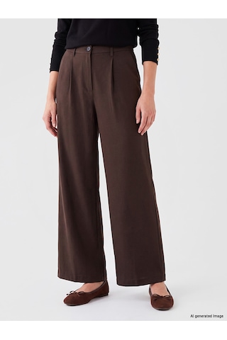 Lcwaıkıkı Classic Kahverengi Beli Lastikli Pileli Kadın Kumaş Pantolon