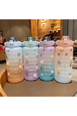 Padalink 2000ml Gradient Pembe Plastik Suluk - Süper Kapasite, Pipetli, Dayanıklı, Sticker Ve 3d Hediyeli - Ev Kullanıma İdeal Büyük Suluk Çok Renkli