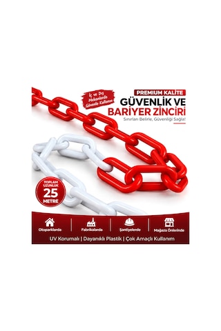 8 Mm Ekonomik İkaz Ürünü Plastik Kırmızı Beyaz 25 Metre Güvenlik Ve Bariyer Zinciri