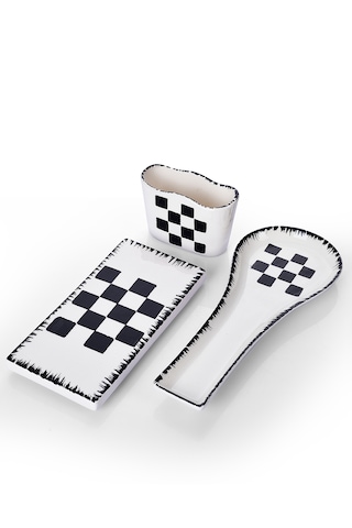 Piatti Naturali 3 Lü Mutfak Seti Dama Kaşık Altlığı Süngerlik Yağdanlık