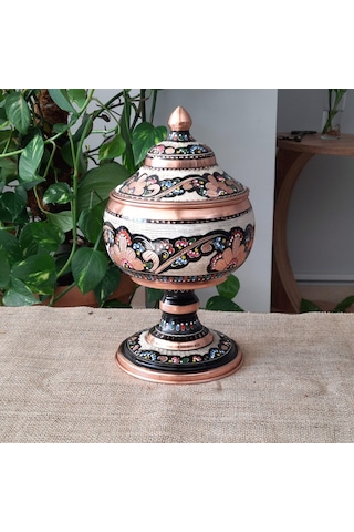 Gül Çiçek Renkli Büyük Bakır Şekerlik