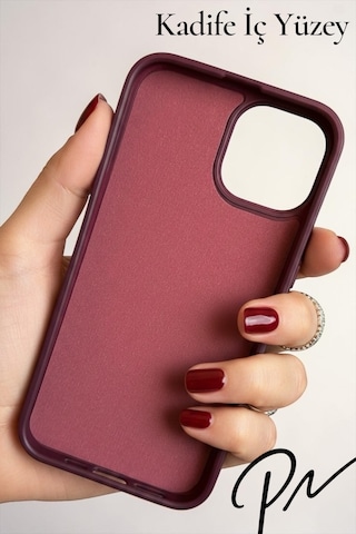 Iphone 15 Uyumlu Kılıf Logolu Lansman Soft Yumuşak Içi Kadife Silikon Kapak Bordo