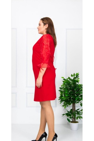 Haimoda Kadın Elbise Kırmızı Büyük Beden Kol Şifon Kırmızı