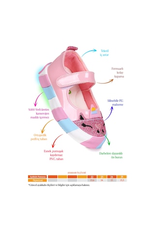 Kiko Kids Gilan Cırtlı Işıklı Kız Bebek Babet Ayakkabı Pembe