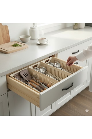 Ny Home 3 Adet Çekmece İçi Bıçaklık & Kaşıklık Organizer Bej Bej