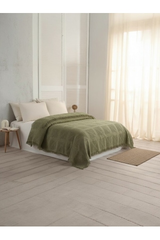 Sirus Çift Kişilik Jakarlı Pike , %100 Pamuk Jakarlı Dokuma 240x260 Cm Haki