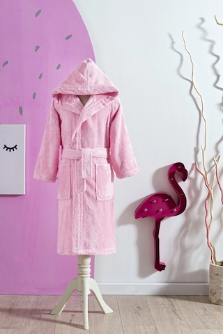 Ashley Pembe Kapüşonlu Bambu Kız Çocuk Bornozu Pembe