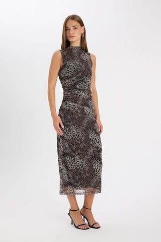 Defacto Bodycon Vücuda Oturan Bisiklet Yaka Leopar Desenli Tül Kolsuz Maxi Elbise D5061AX24AUBN192 Kahverengi