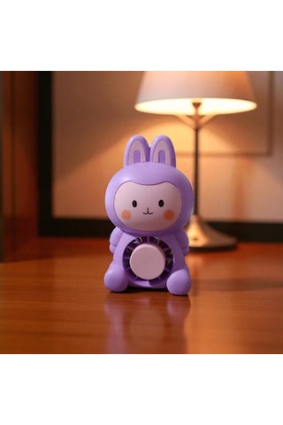 Masa Üstü Vantilatör Mini Tavşan Fan Usb Şarjlı Vantilatör Mor Pembe Işıklı