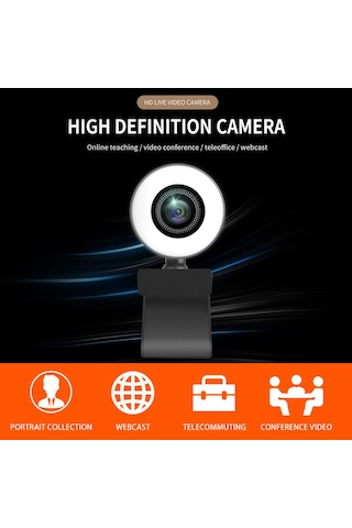 Moveevo 1080p Web Kamerası Mikrofonlu 3 Mod Işıklı Dairesel Işık Ayarı Plug&play Canlı Yayın网课 Toplantı Video Konuşma Uyumlu Bilgisayar Kamerası