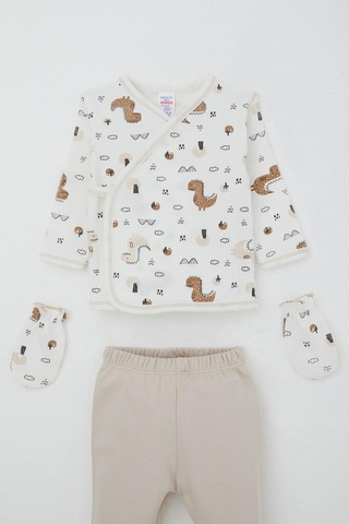 Breeze Erkek Bebek Hastane Çıkışı 5 Li Doğa Temalı Sevimli Minik Dinozor Desenli 0-3 Ay, Ekru Ekru