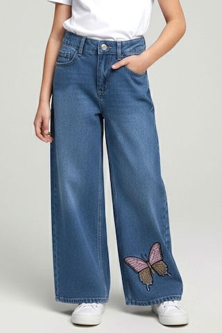 Breeze Kız Çocuk Jean Pantolon Kelebek Nakışlı Düğmeli Fermuarlı 10-14 Yaş, Mavi Mavi