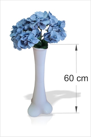 Uzun 60 Cm Sert Ağır Plastik Vazo Mavi Yapay 50 Cm Ortanca Çiçek