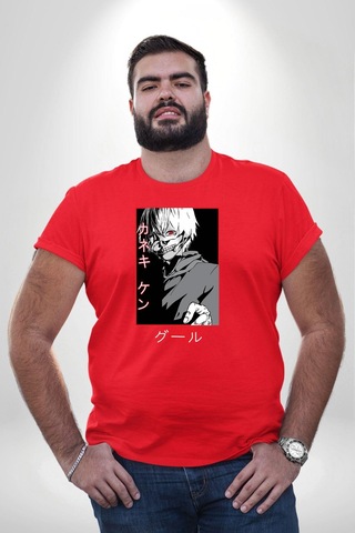 Angemiel Kaneki Ken Kuma Japon Anime Şeytan Kırmızı Büyük Beden Erkek Kadın Unisex Basic Ön Baskılı Tişört Kırmızı