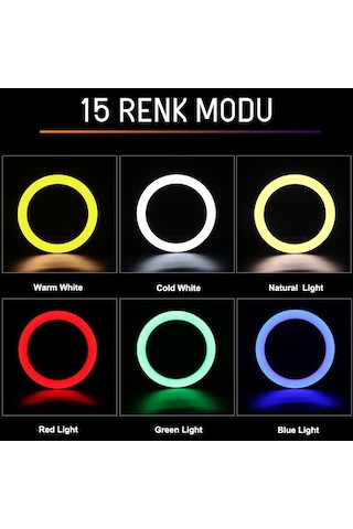 Juo Mj20 RGB Ring Light 20Cm Led Video Işığı Ayak Dahil