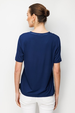 Desen Triko Kadın V Yaka Cebi Saten Şeritli Penye T-shirt 26828 Lacivert Lacivert