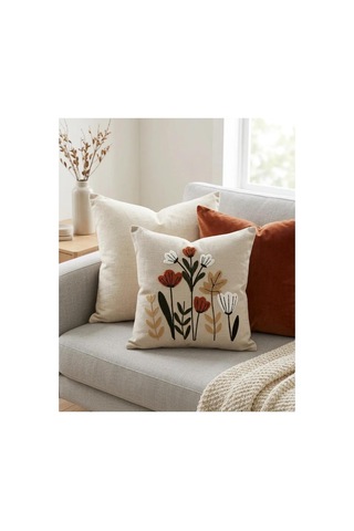 Punch Nakış Kırlent Kılıfı 2 Li 40 Cm X 40 Cm Açık Haki