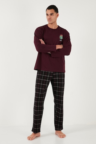 Buratti Ekoseli Regular Fit Yüksek Bel Cepli Bisiklet Yaka Erkek Pijama Takımı 6574002 Siyah-Bordo
