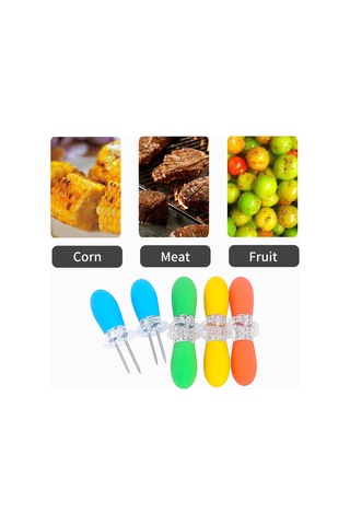 Jeehugo 4 Renkli Turuncu, Sarı, Mavi, Yeşil Bbq Mısır Çatalı Seti - Paslanmaz Çelik İçerik Ve Tpr Kolu İle Sağlam Pişirme Çok Renkli